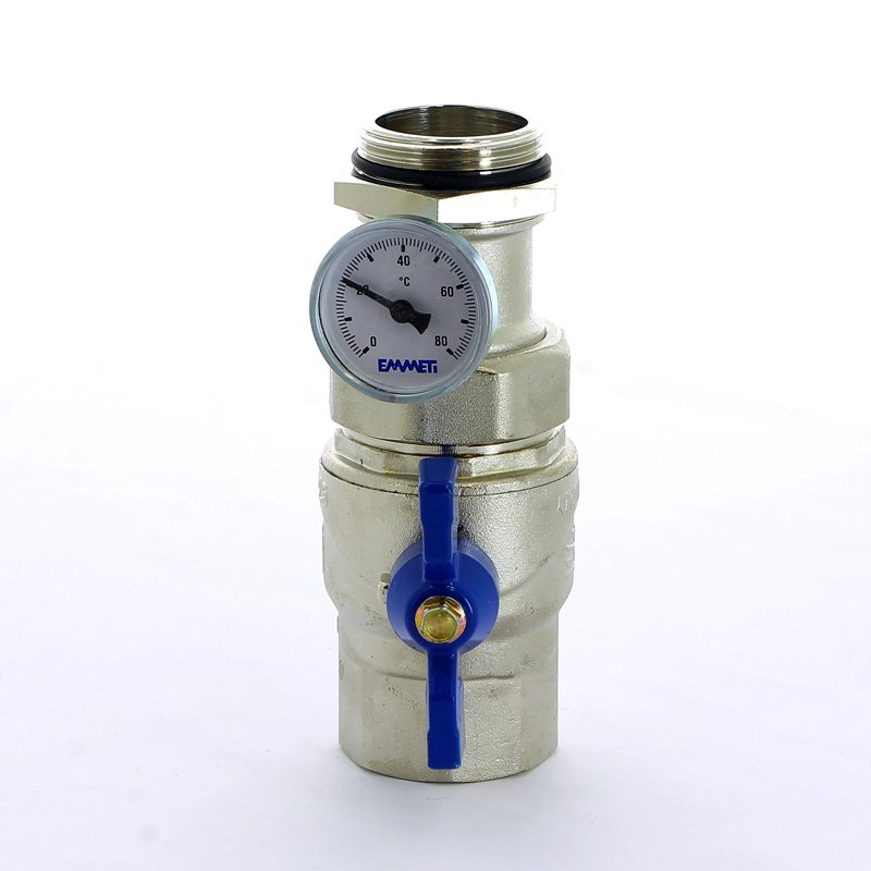Кран сгон НВ 1' с термометром для коллектора бабочка 2 шт EMMETI 1306260 - Вид №3