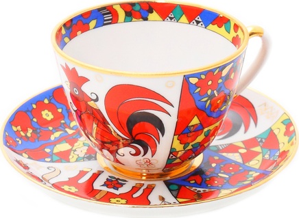 10541578 Императорский фарфоровый завод Чашка с блюдцем чайная "Народные узоры" "Весенняя" Фарфор твердый 