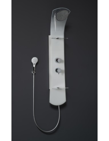 499003 408 00  Душевая стойка Nautilus с полками для хранения, термостатический смеситель, белое стекло Valentin Белый  - Вид №2