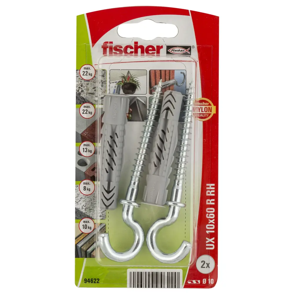 Дюбель универсальный Fischer UX с крюком-полукольцом 10x60 мм нейлон 2 шт. 12468700 STLM-2179995  - Вид №1