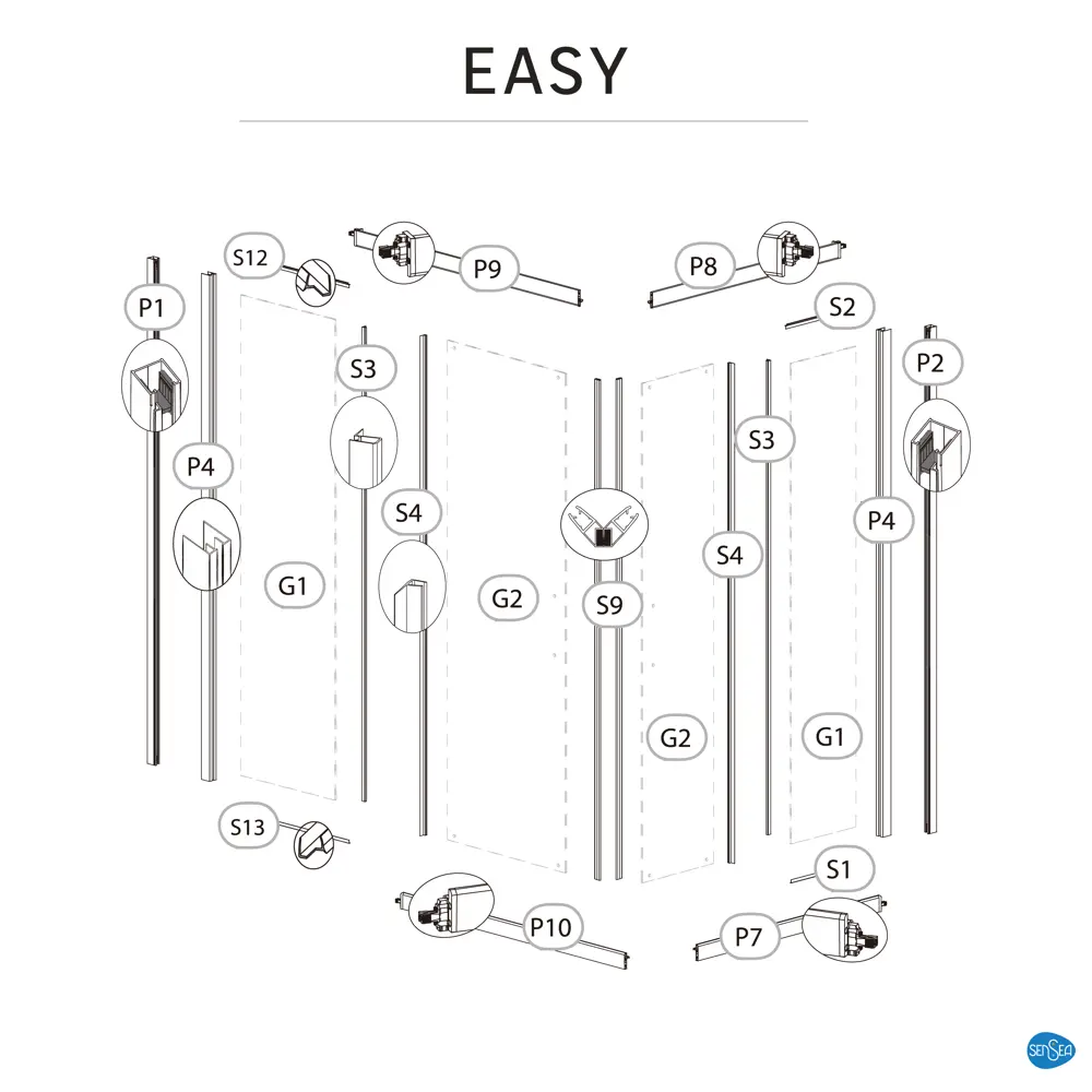 Комплект стекол для душевой ширмы Sensea Easy 100x70 см прозрачное стекло, цвет профиля на выбор 85868666 STLM-2030887 - Вид №20