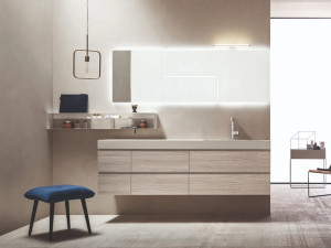 Деревянный подвесной шкаф для умывальника с выдвижными ящиками