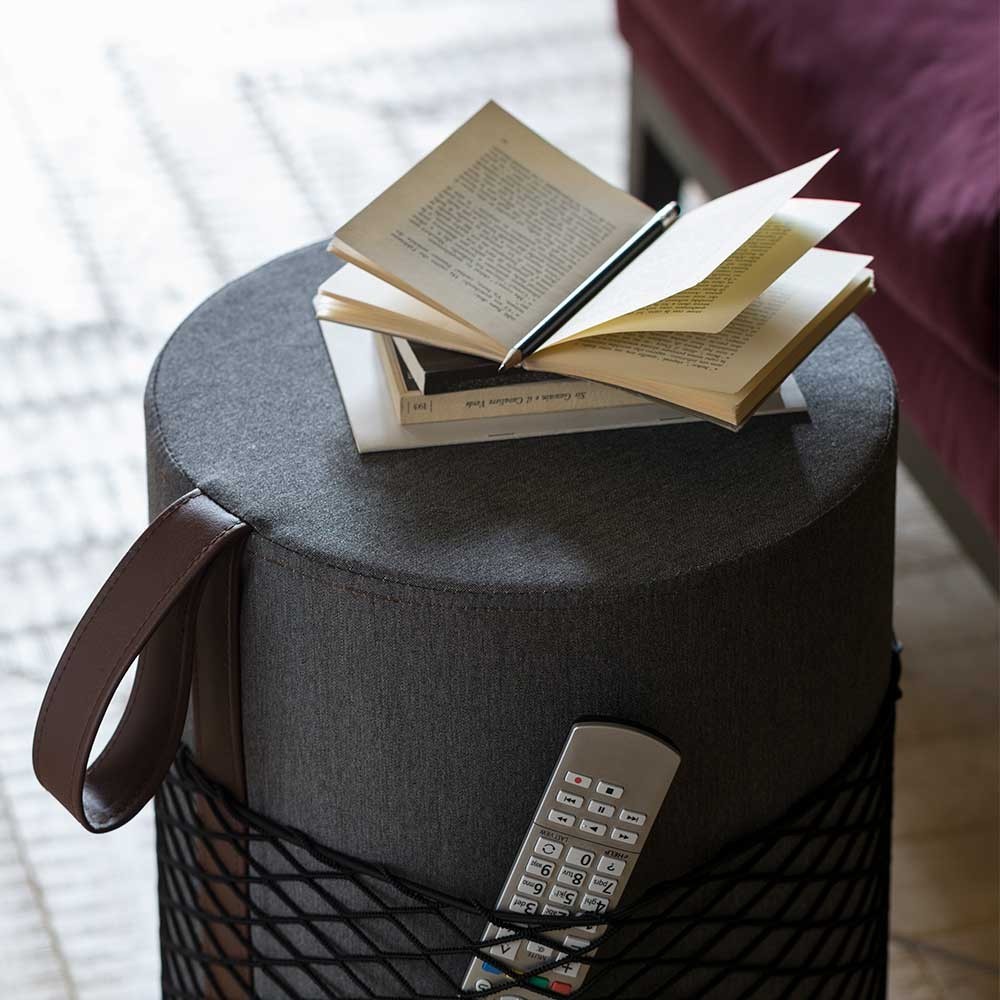 EVRLWGBMMREVER Life Design Дизайнерский табурет с ручкой - Roll Roll Базальтовый серый меланж - Коричневая ручка - Вид №3