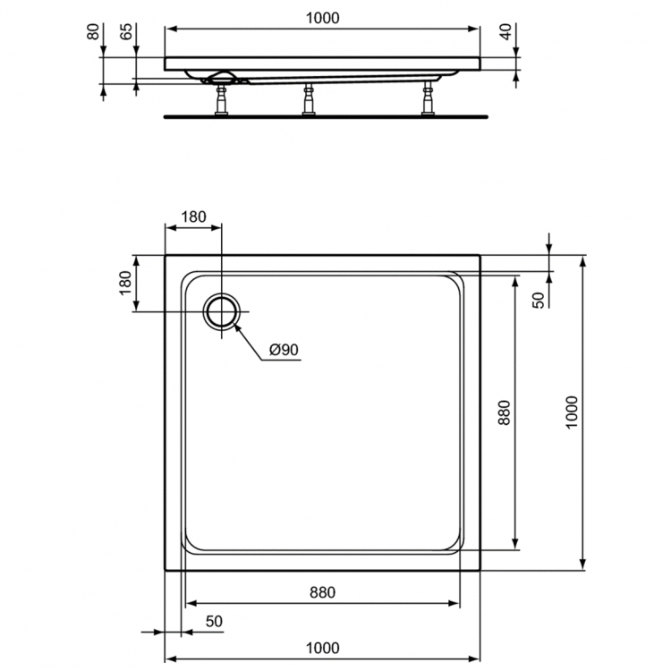 K276801 Душевой поддон 100X100X7 см Ideal Standard HOTLINE - Вид №1