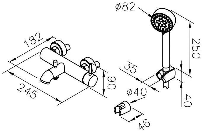 JUSTIME Настенный однорычажный смеситель для ванны из хромированной латуни с ручным душем Pan i sun-id-1512862 - Вид №1