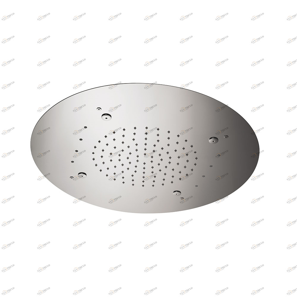 Скрытый круглый верхний душ из нержавеющей стали с дождевой струей, распылителем и встроенной многоцветной автоматической системой освещения.  NEWFORM Италия 70003