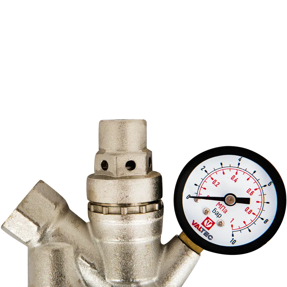 Редуктор давления Valtec с манометром 1/2", никелированная латунь VT.082.N.04 82164852 STLM-2085653  - Вид №2