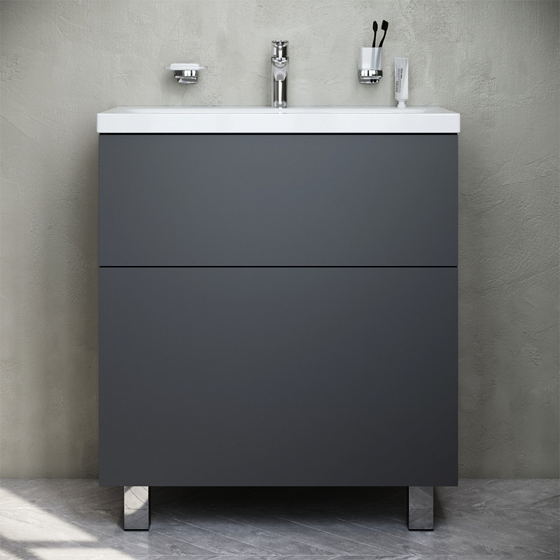 M90FSX07522GM32 База под раковину напольная 75 см 2 ящика push-to-open графит матовый AM.PM Gem