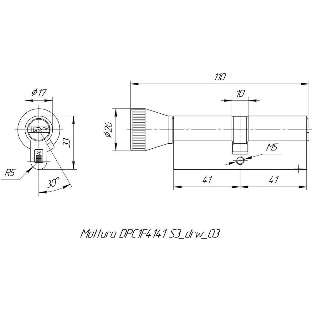 Цилиндр Mottura Project DPC1F4141 S3, 36x10x36 мм, ключ/вертушка, цвет никель 82393078 STLM-2089621 - Вид №4
