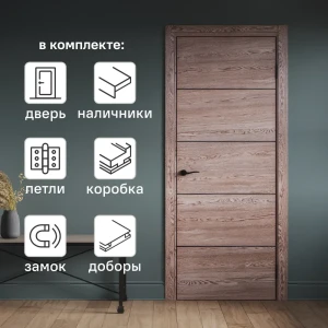 Комплект межкомнатной двери Борно 54 глухая 60x200 см ПВХ цвет тобакко с коробом и наличниками с доборами 100 мм 89429024 STLM-2148974