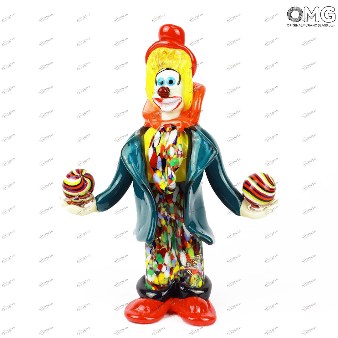 1229 ORIGINALMURANOGLASS Статуэтка Клоун-жонглёр с мячами - муранское стекло OMG 13 см 