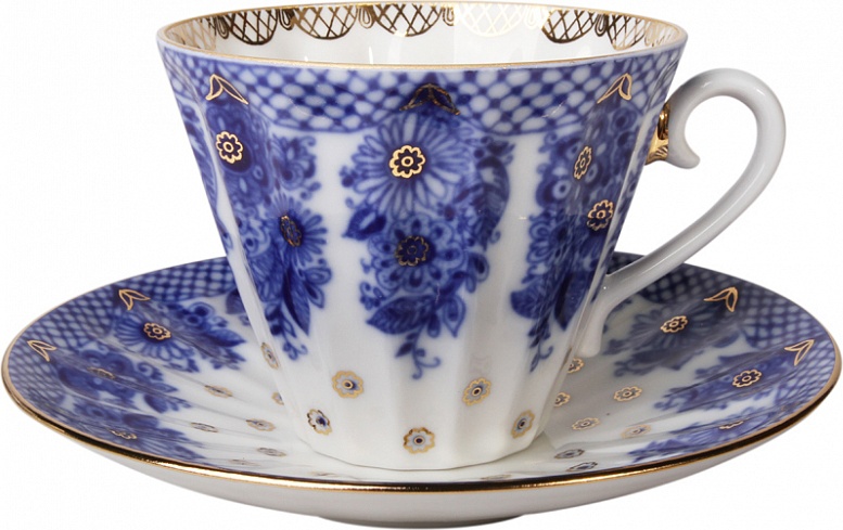 82403 Императорский фарфоровый завод Чашка чайная с блюдцем "Корзиночка" "Лучистая" Фарфор твердый 