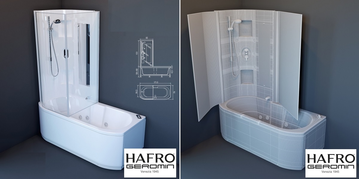Ванна с душевой кабиной и аэромассажем Duo Box 170 см 3DUA1S5 Gruppo Geromin - Вид №1