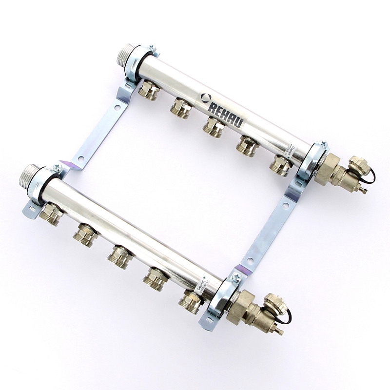 Коллекторная группа из нержавеющей стали с воздухоотводчиком REHAU 1"х3/4" 5 вых HLV 110207 - Вид №1