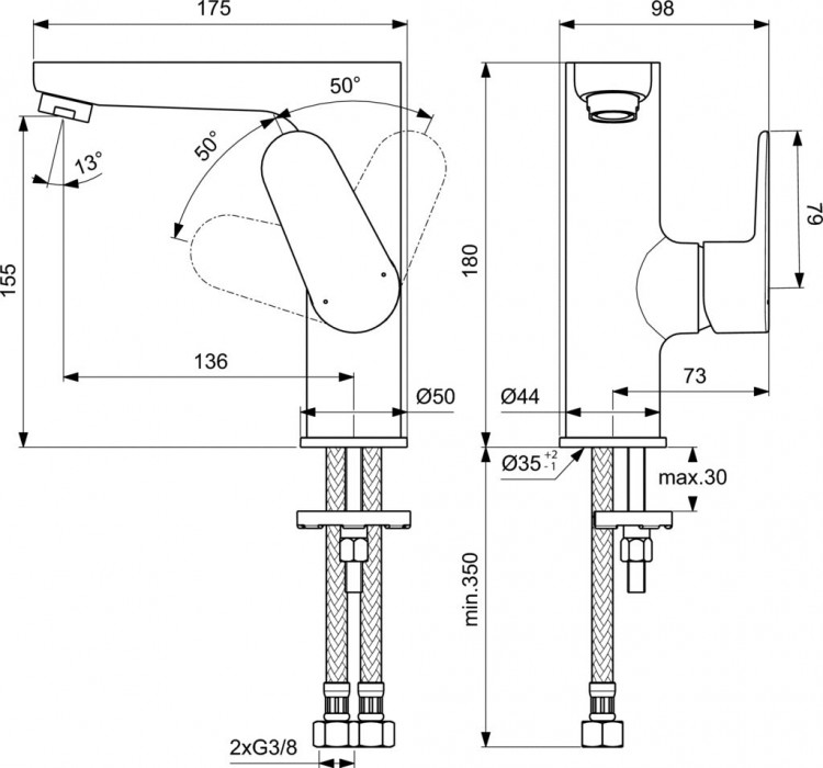 BC555AA Смеситель для раковины CERAFINE MODEL O Ideal Standard CERAFINE O - Вид №6