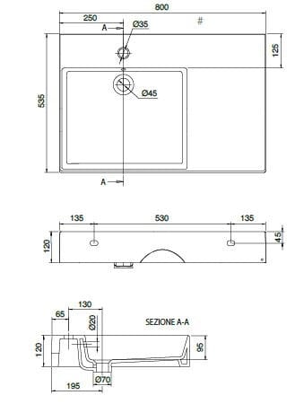 Керамическая одиночная прямоугольная раковина Scarabeo Ceramiche Теорема 2.0 плюс ARCH-00043723 - Вид №3