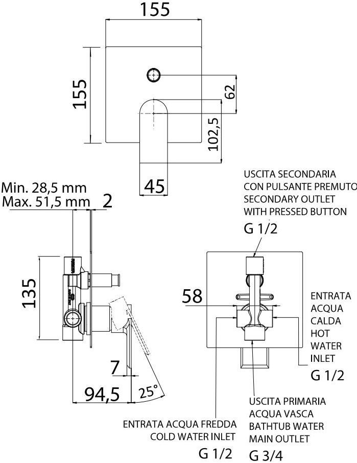 Rubinetterie Mariani Смеситель для душа из хромированной латуни Avenue 173av - Вид №1