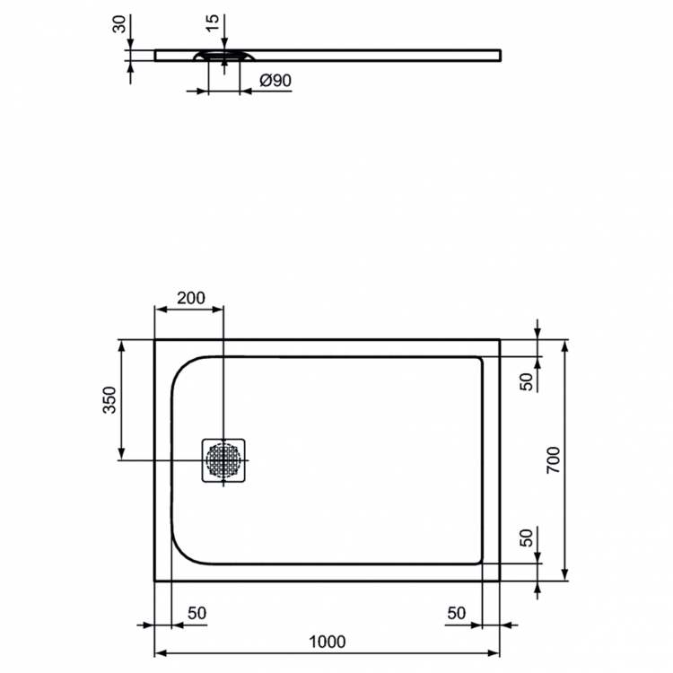 K8218FT Душевой поддон 100х70 см Ideal Standard ULTRAFLAT S  - Вид №2