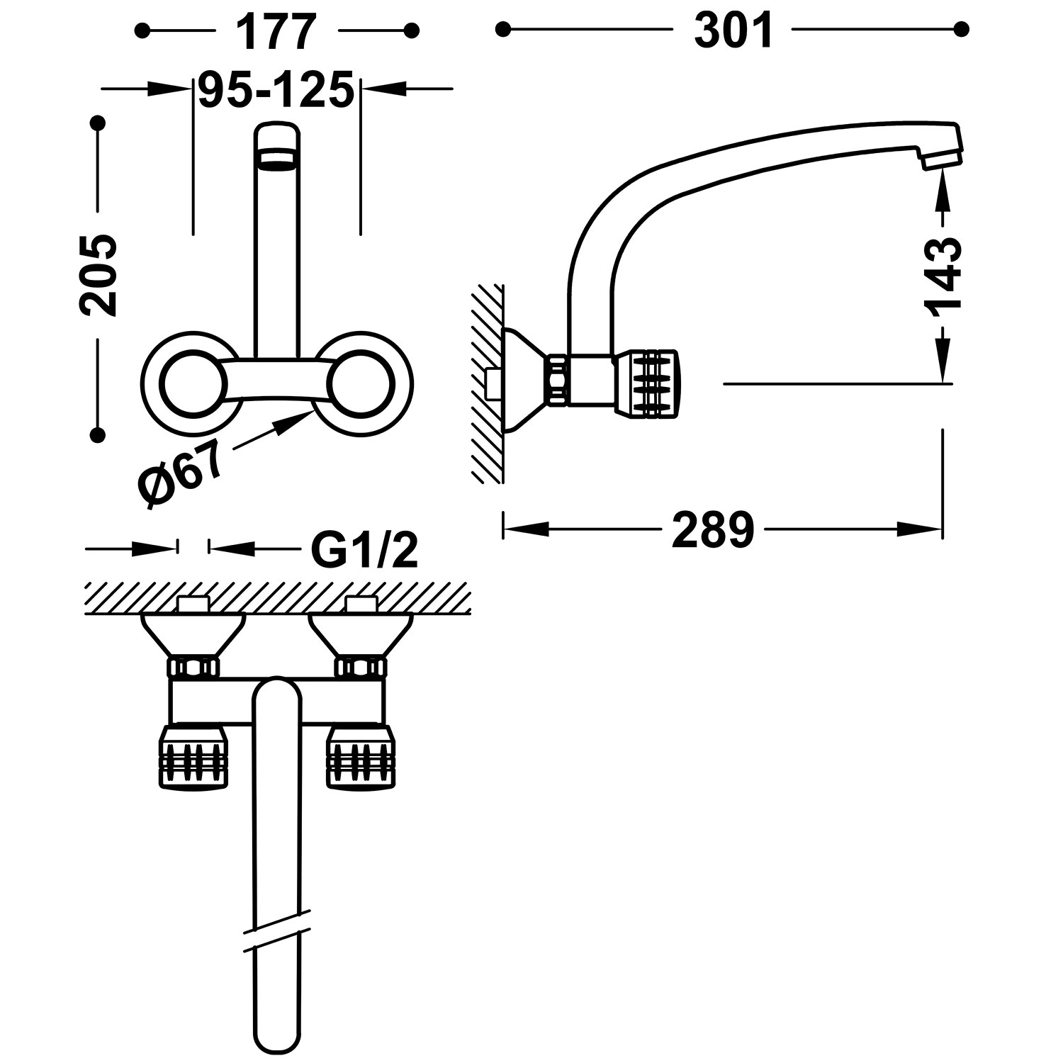 Смеситель для КУХНИ Настенный двухрычажный для кухни-123217 TRES Kitchen - Вид №1