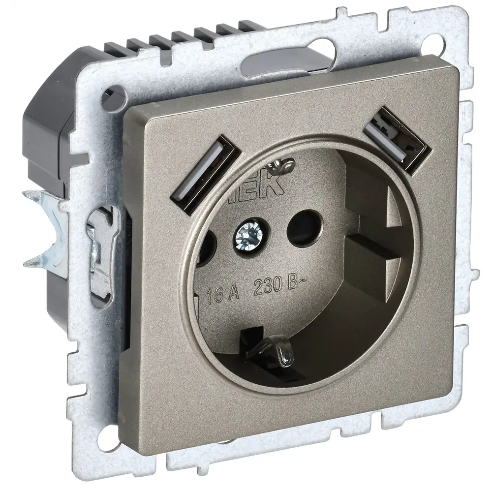 Розетка USB встраиваемая IEK Brite РЮш10-2-БрШ с заземлением цвет шампань 87761627 STLM-2062839