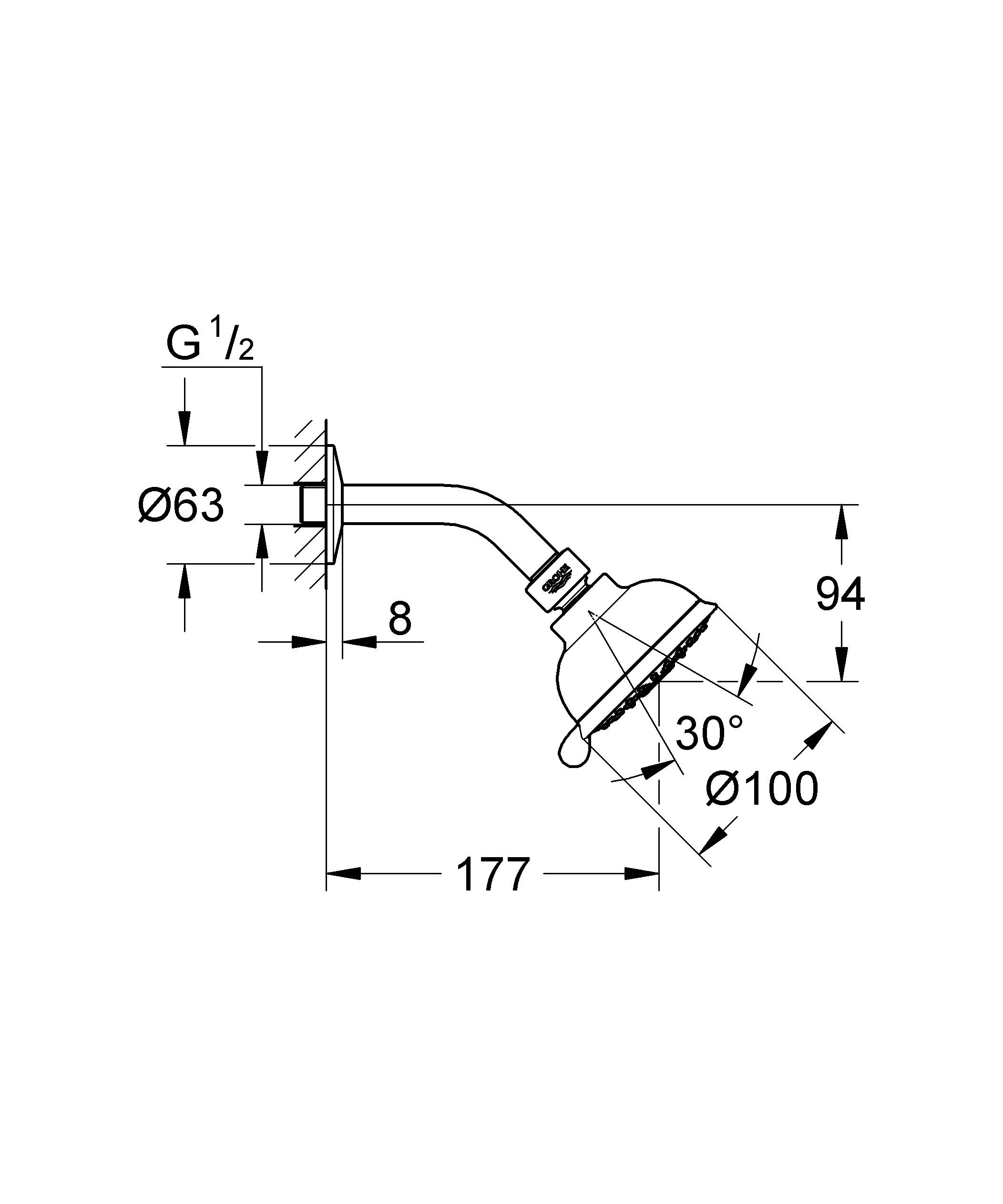Верхний душ GROHE New Tempesta Rustic 100 IV с душевым кронштейном, хром (26089001) - Вид №1