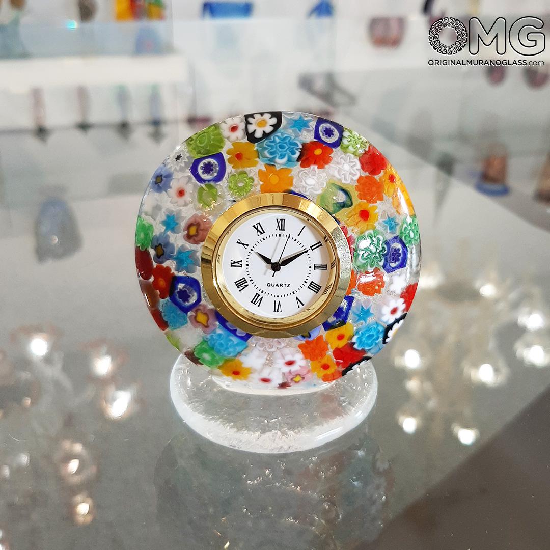 2414 ORIGINALMURANOGLASS Настольные часы из муранского стекла Миллефиори - Original Murano Glass OMG 7 см  - Вид №1