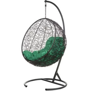 Подвесное кресло из ротанга черное с зеленой подушкой Kokos Black BIGARDEN  00-3974087 Черный