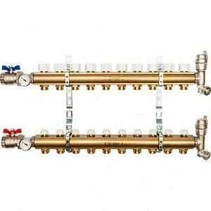 Распределительный коллектор из латуни STOUT 1" х 3/4" х 10 выходов без расходомеров