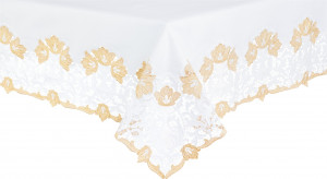 10656872 Weissfee Скатерть Weissfee "Сансуси Люкс" 170*370см (белая, золотистое кружево) Ткань
