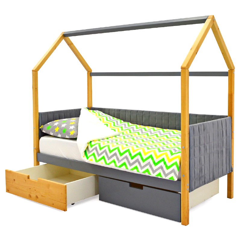 Детская кровать-домик мягкая дерево-графит Svogen БЕЛЬМАРКО  00-3873182 Бежевый;серый Santreyd  - Вид №4