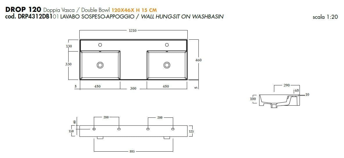 Керамическая прямоугольная двойная раковина Olympia Ceramica DROP ARCH-00146956 - Вид №5