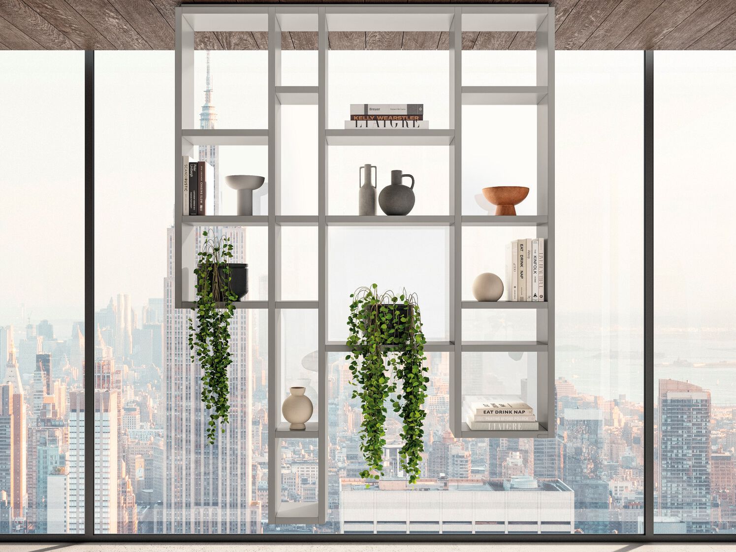 Деревянный потолочный подвесной книжный шкаф Lago 30MM WEIGHTLESS - 2734 ARCH-00112711