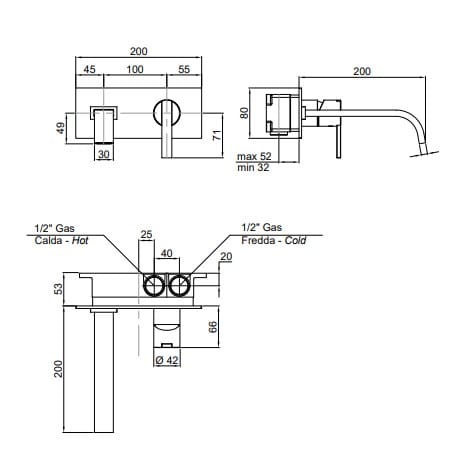 Настенный смеситель для раковины с пластиной Antoniolupi Bikappa ARCH-00047151 - Вид №1