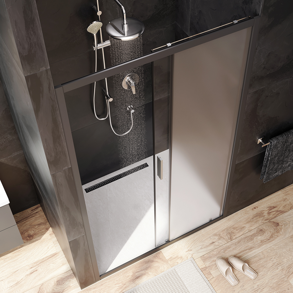 W90G-120-1-195BM Solo Дверь душевая 120х195 стекло матовое профиль черный матовый AM.PM Gem - Вид №1