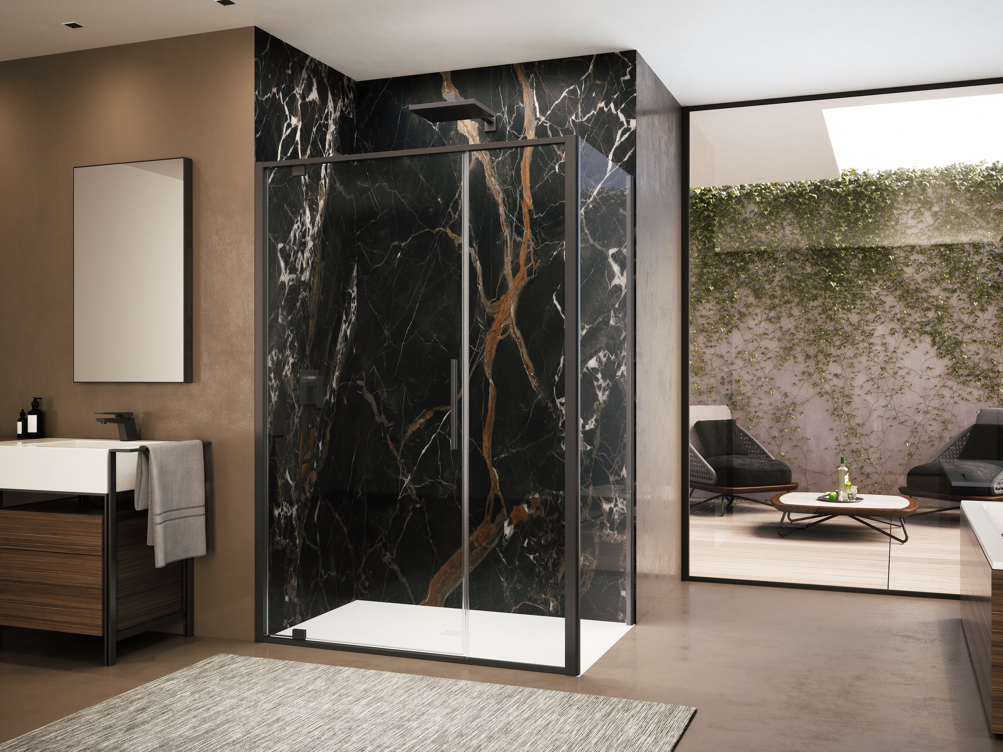 Стеклянная угловая душевая кабина с распашной дверью Provex Industrie Toga ARCH-00083072 - Вид №1