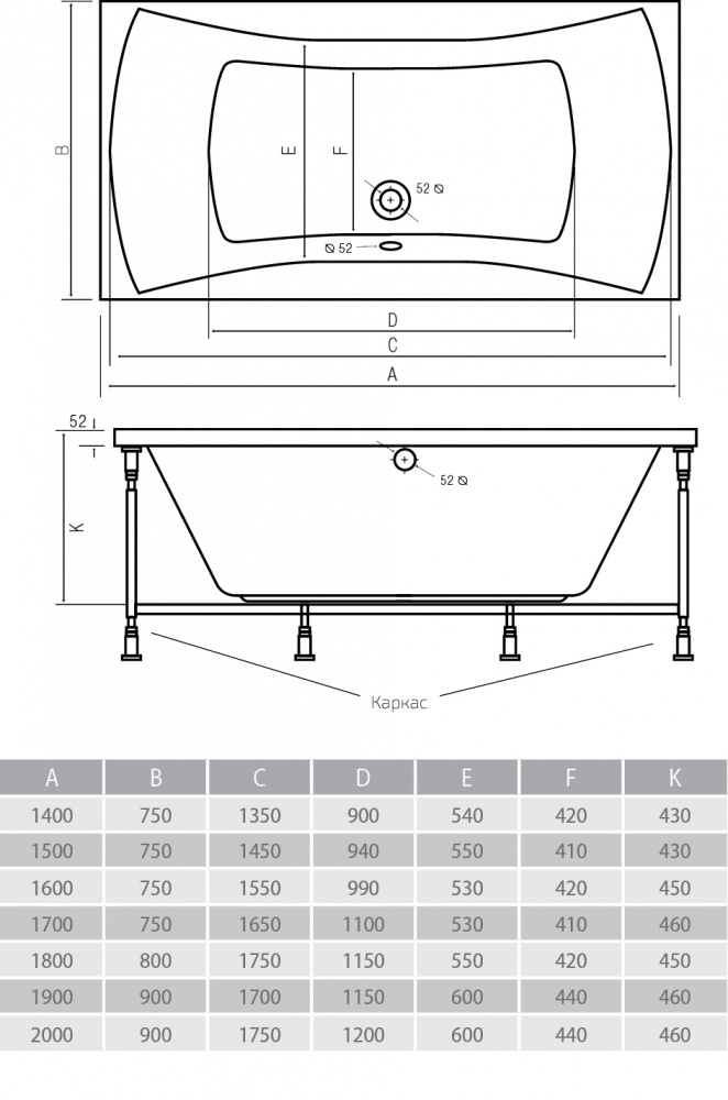 Акриловая ванна ALPEN Luna 160 AVP0007 - Вид №2