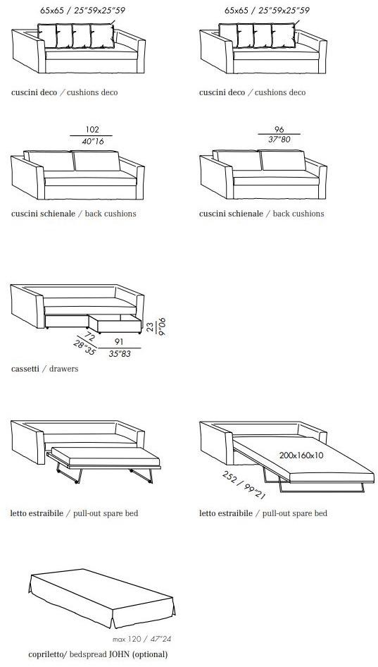 Meridiani Диван-кровать со съемным чехлом из ткани Law sun-id-1478419 - Вид №7