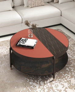 Деревянный круглый низкий журнальный столик