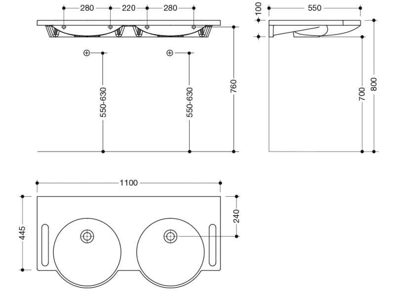 950.11.110 двойное тщеславие HEWI Waschtische  - Вид №1