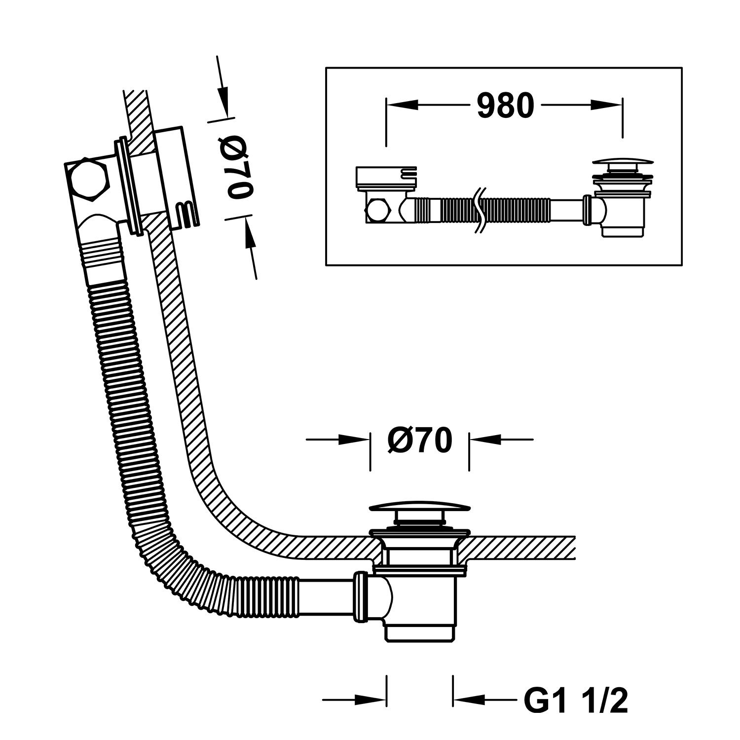 Круглый дренажный и наполнительный клапан Click-clack с переливом для ванны-03453430KM TRES Drain - Вид №1