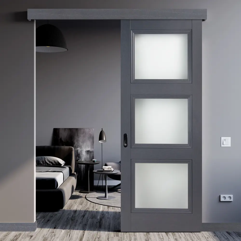 Комплект двери трилло со стеклом 60x200 см Hardflex цвет грей легно с добором 200 мм МАРИО РИОЛИ STLM-2056985 - Вид №1