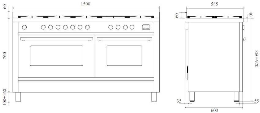 Ilve Отдельностоящая стальная кухня Professional plus P15w Santreyd  - Вид №7