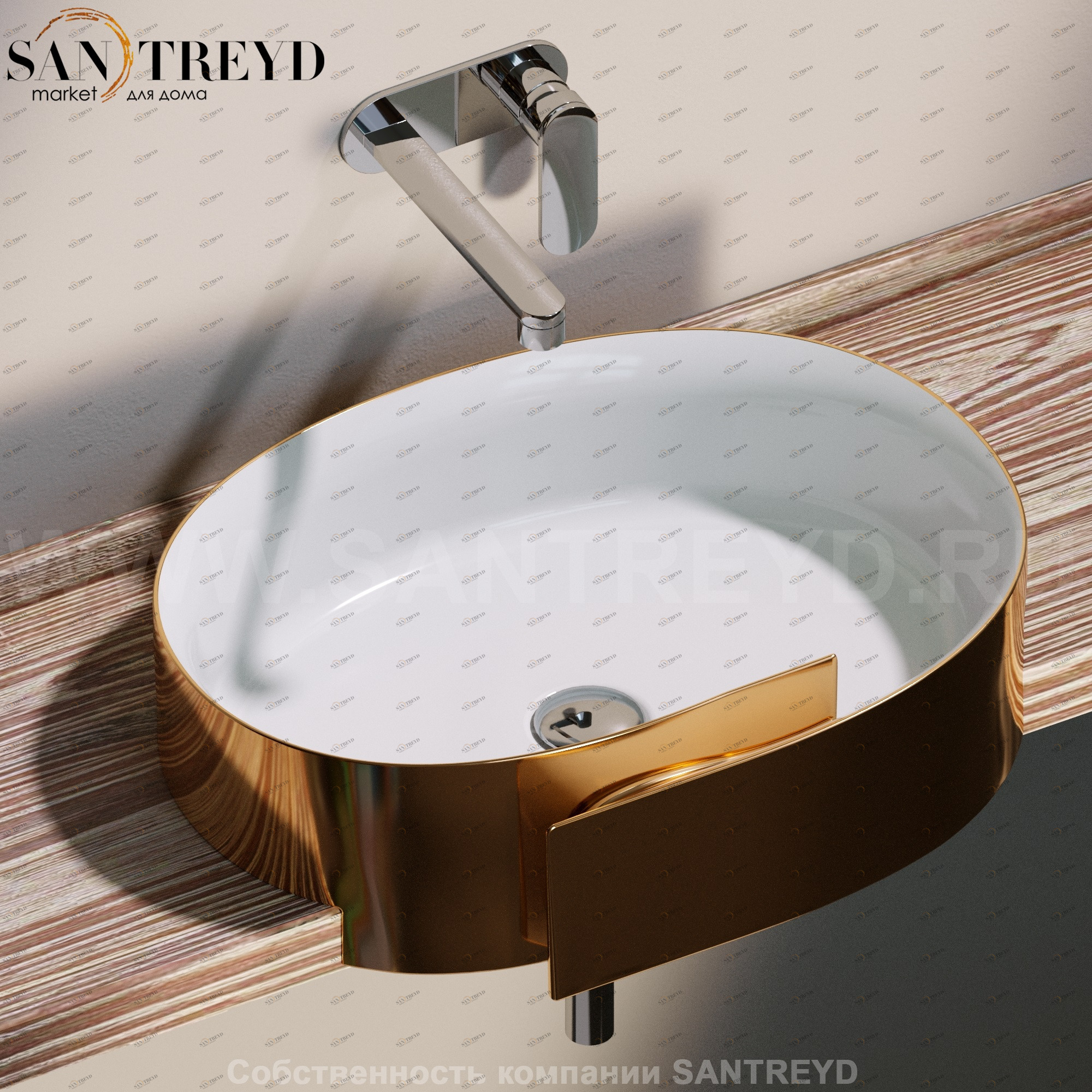 RL56S.GOLD Полувстраиваемая раковина консольная 50 см золотистая Flaminia Roll Ceramica Flaminia RL56SGOLD