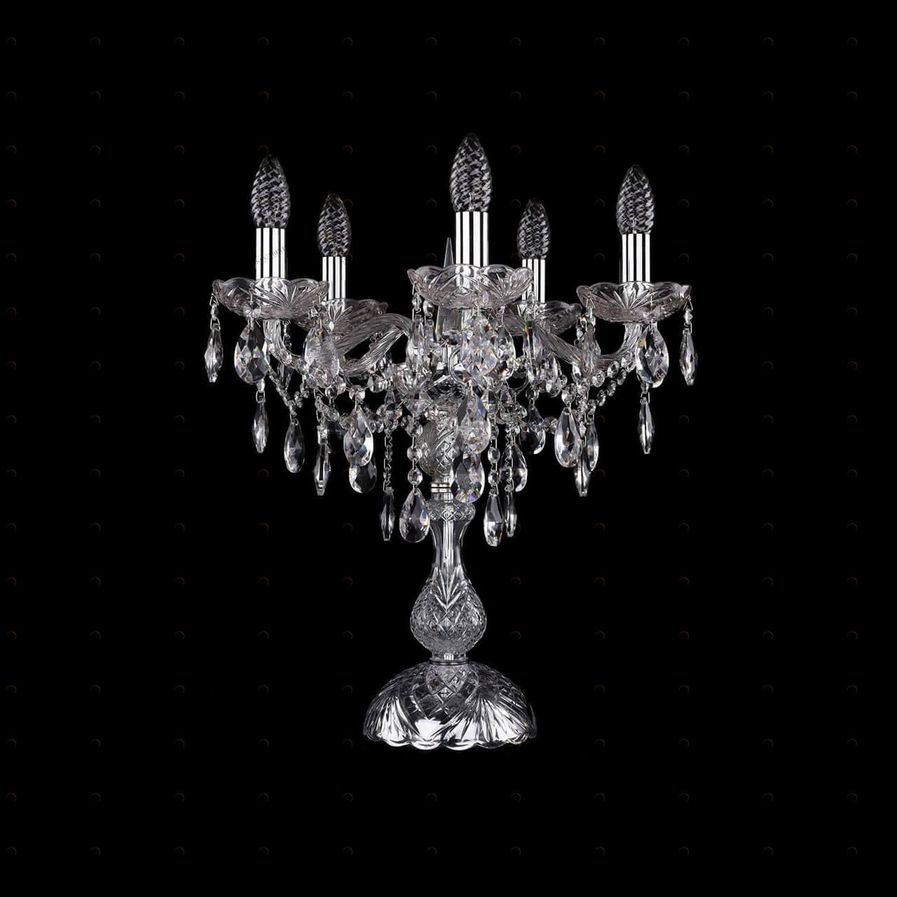 Лампа настольная хрустальная на 5 ламп 47х44 см никель с белым Bohemia Ivele 1415L/5/141-47/Ni BOHEMIA IVELE ПОДСВЕЧНИК 00-3889195 Белый;прозрачный;серебро 