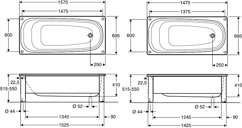 371640 Ванна IFO BK-PRO, ванна IFO Caribia полуфасад BK-HF 16  - Вид №1