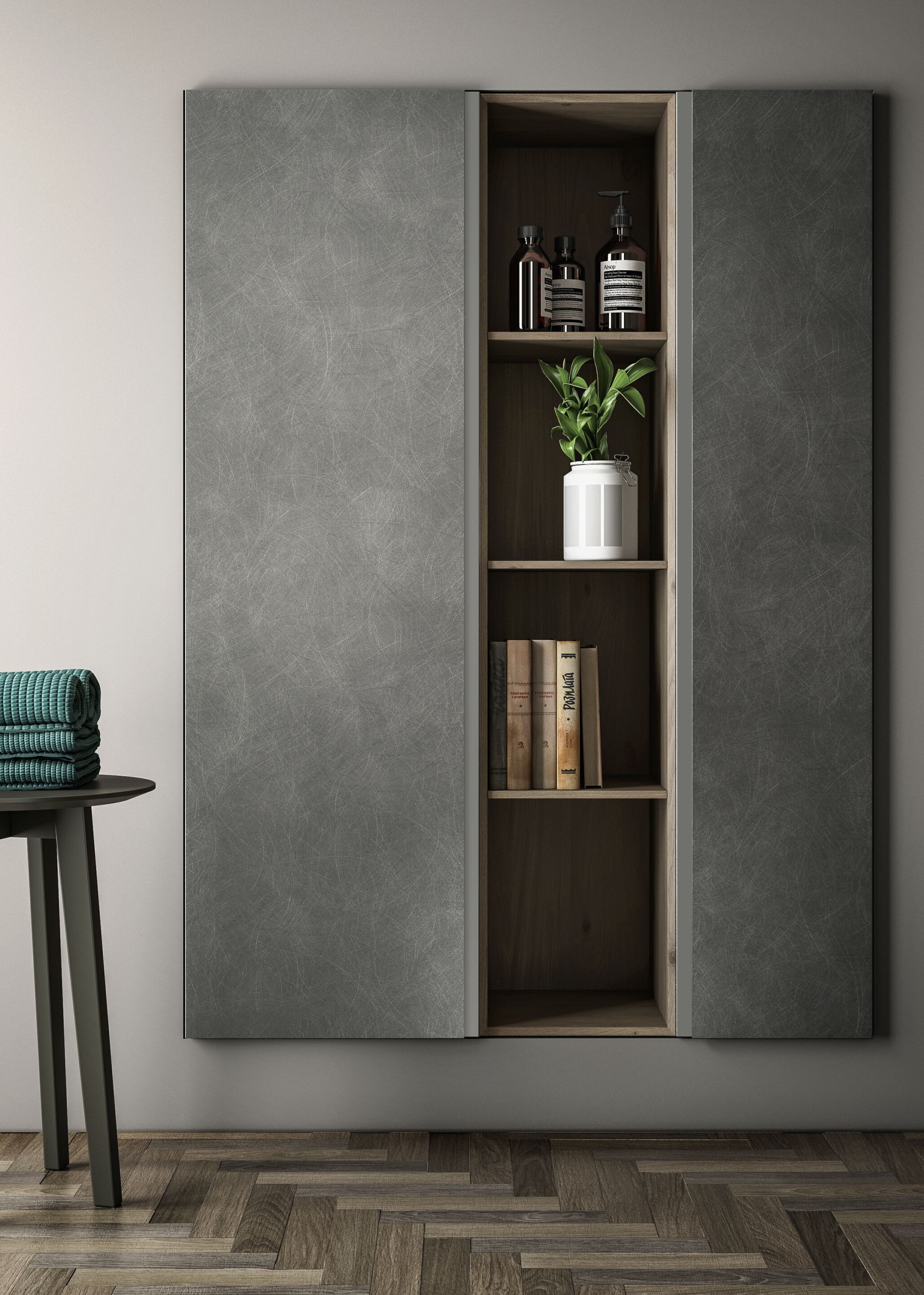 Шкаф для умывальника из керамогранита с зеркалом и колоннами Birex Lapis ARCH-00039492 - Вид №3