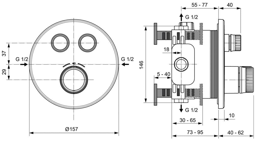 Встраиваемый термостатический смеситель для душа с пластиной Ideal Standard Ceratherm ARCH-00030999 - Вид №4