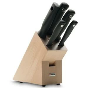 Набор ножей Silverpoint на светлой деревянной подставке: 4 шт., мусат