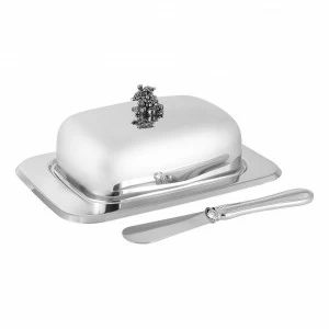 Масленка стальная с ножом 18х13х7 см серебряная "Винтаж" REGENT ВИНТАЖ 00-3946457 Серебро