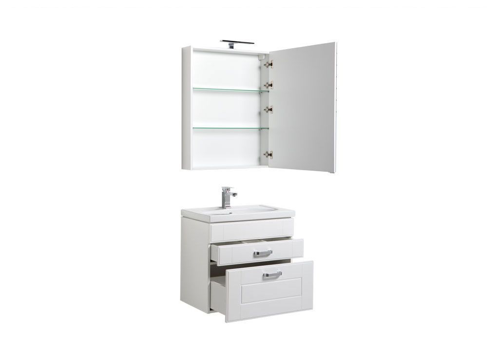 Мебель для ванной Aquanet Рондо 70 белый (2 ящика, зеркало камерино) 00195701 - Вид №1